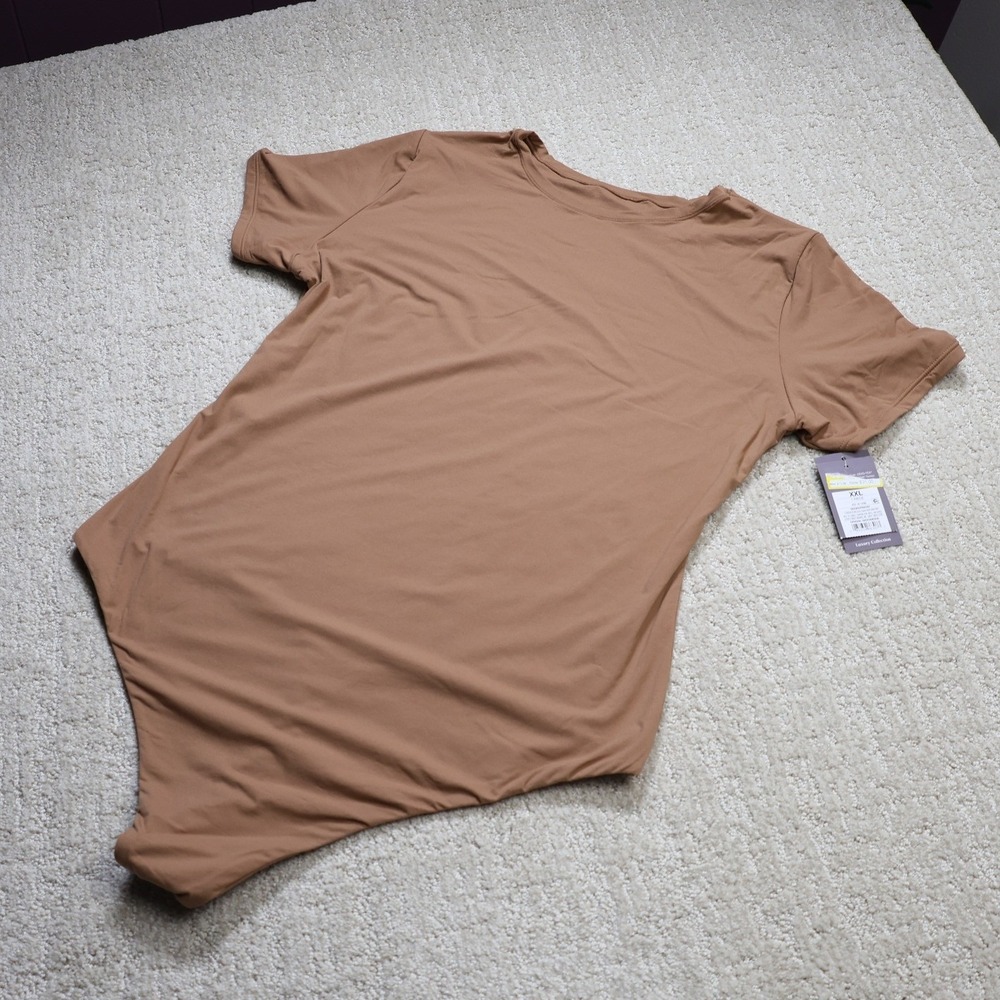 Auden Luxury Collection Brown Short Sleeve Bodysuit XXL NEW